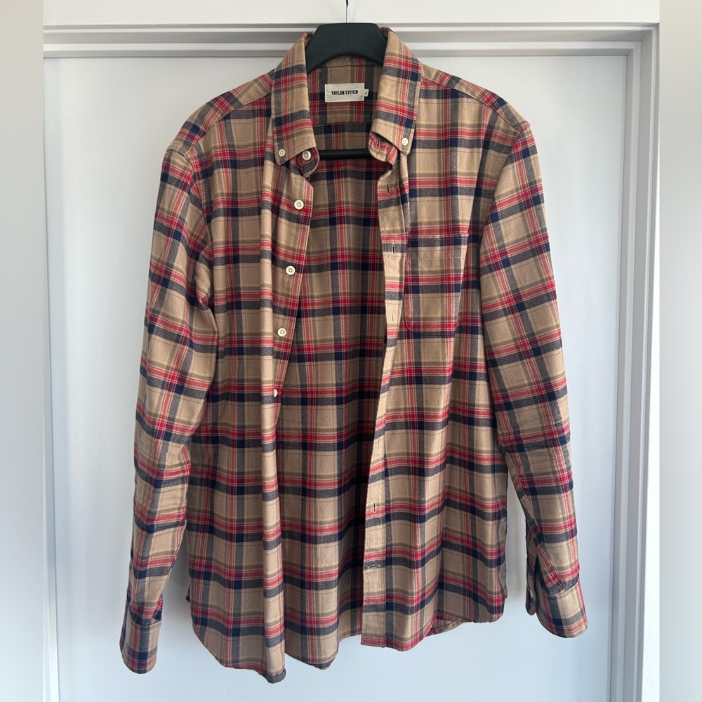 Taylor Stitch Men's Plaid Shirt - Red, Blue, and Tan